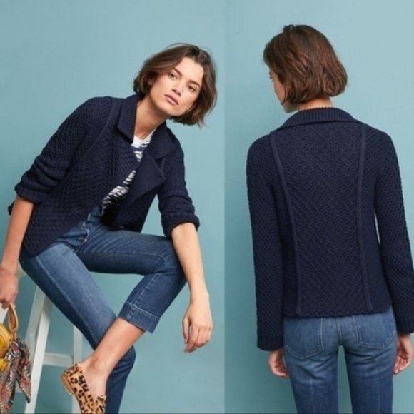 Anthropologie Sweaters - Anthropologie Maeve Cable Knit Cardigan Jacket in Navy